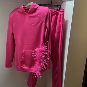 Luxe Pink Feather Hoodie Set